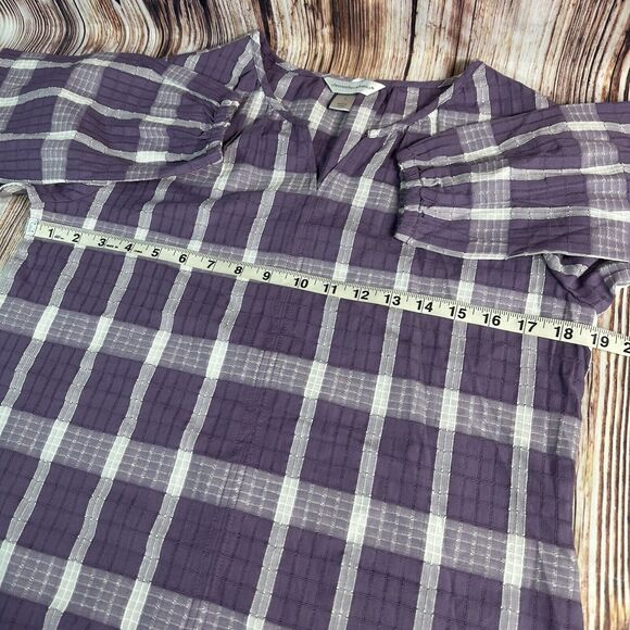 Christopher Banks Womens Size Small Purple White Plaid V Neck Top Blouse Shirt - Picture 7 of 11